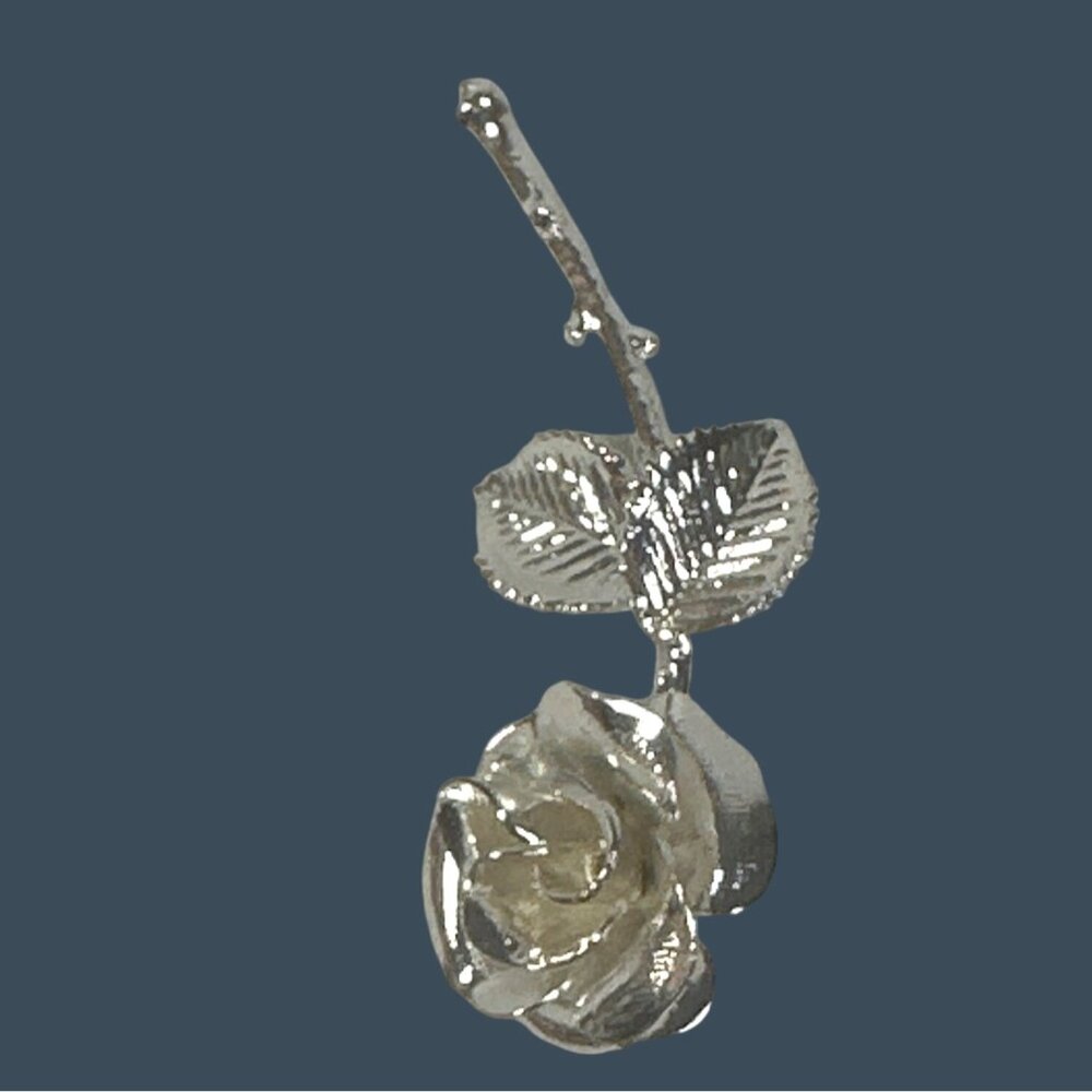 Vintage Silver Tone Rose Flower Brooch Brooch Floral Artsy - Picture 2 of 4